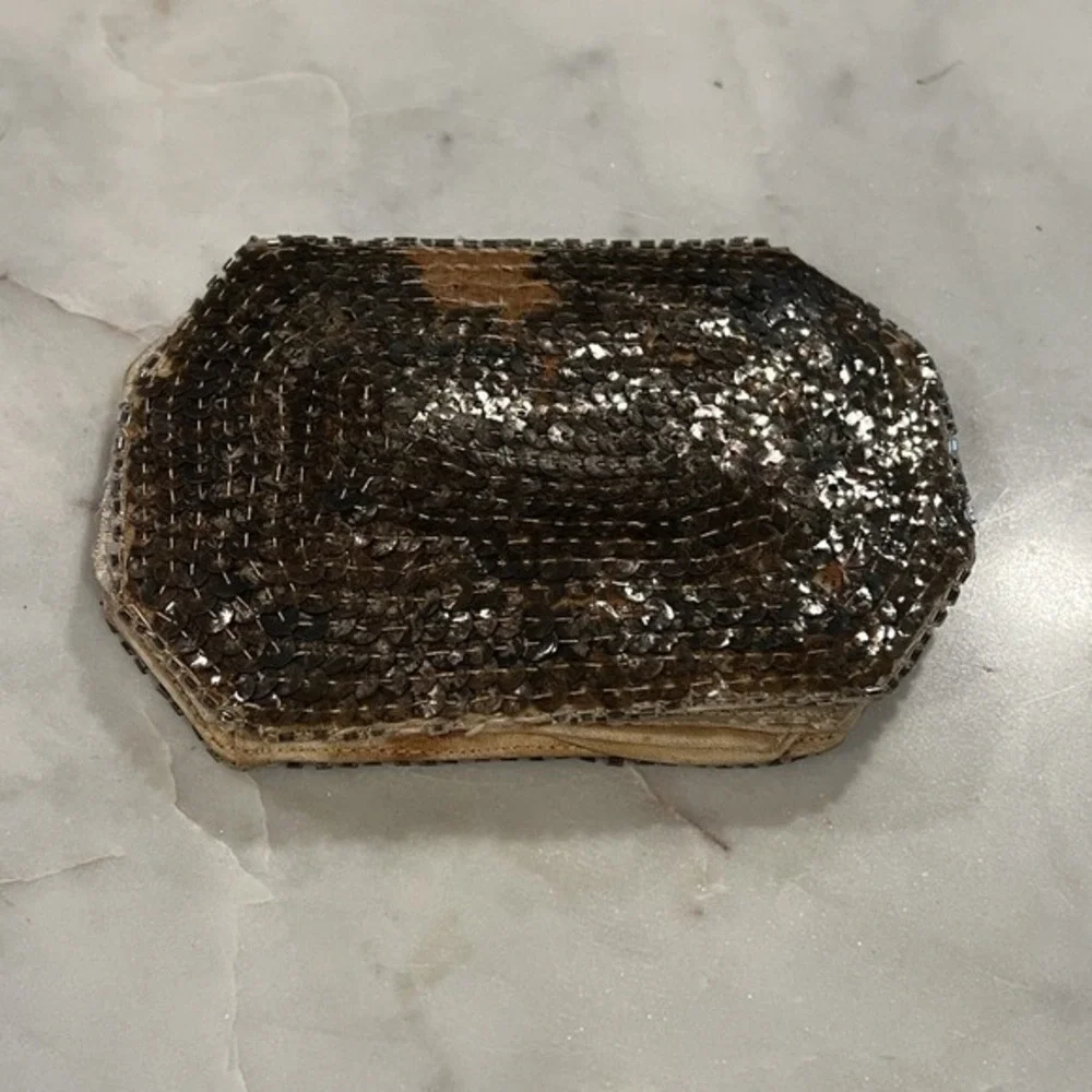 Vintage 1950s Sequin Evening Clutch Purse w/ Satin Lining & Mirror‎ – Bronze